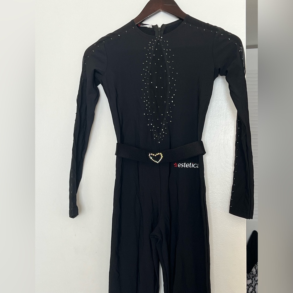 Black Long Sleeve Jumpsuit with Rhinestone Details